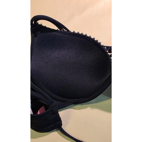 Victoria Secret 32C Women's Bikini‎ Top Black/Gold Beads Underwire Push-up Ties - Picture 4 of 5